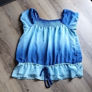 AGB Blue Ombre Smocked Square-Neck Blouse